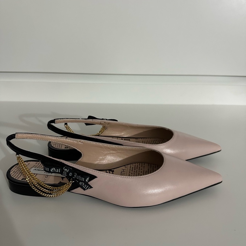 John Galliano Logo Chain Trim Leather Slingback Pumps